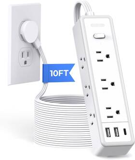 Fpp-9a2u1c-us Technology Co. Ltd Surge Protector Power Strip 10 Ft Flat Extension Cord With 9 Widely Outlets 3 U
