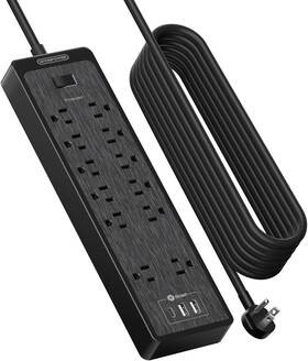 Ls-12a2u1c Technology Co. Ltd Ls-12a2u1c. 25 Ft Extension Cord Flat Plug 12 Outlets 2 Widely Space 3 Usb With 2100j Surg