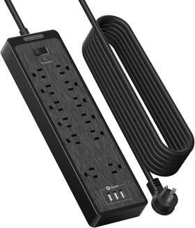 Ls-12a3u-us-bk-7.62m Technology Co. Ltd Flat Plug Extension Cord 25 Ft Surge Protector Power Strip With 12 Outlets 2 W