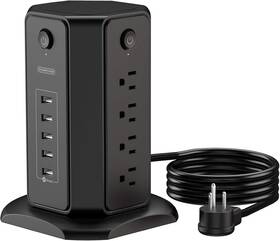 Lsp-8a5u-us-bk-3m Technology Co. Ltd 10ft Extension Cord Power Strip Tower Flat Plug Surge Protector With 8 Outlets