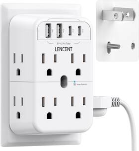 Pa056usjp-2a2c Technology Co. Ltd. 2 Prong Power Strip 3 To Outlet Adapter Type C&2 Usb Surge Protector