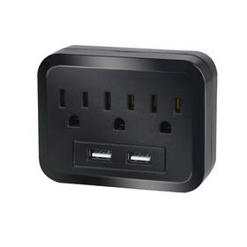 Jhb002 Tecmize Wall Surge Protector 3 Ac Outlets 2 Usb Ports Premium Protection Black