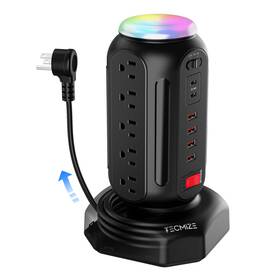 Jhv02 Tecmize Multiple Plug Pd 30w Fast Charging Power Strip With Surge Protector Rgb Nig