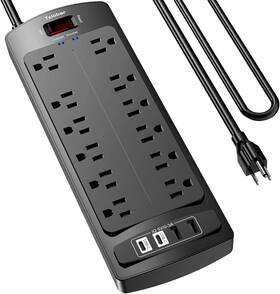 Teiobar 445005310311 6 Ft Extension Cord Power Strip Surge Protector With 12 Ac Outlets And