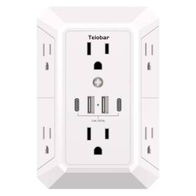Teiobar Hr-519b Multi Plug Wall Outlet Surge Protector - Extender With 6 Outlets And 4