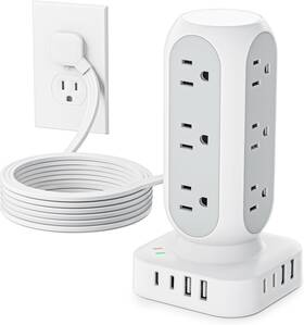 Tentrend 705353858109 Tower Power Strip With Surge Protection Flat Plug Outlet Extender 12 Ac Ou