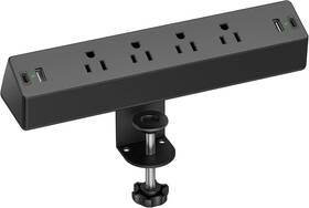 Tentrend 711182006185 Desk Clamp Power Strip 1875w Surge Protectors With 2 Usb A C Ports 4 Ac
