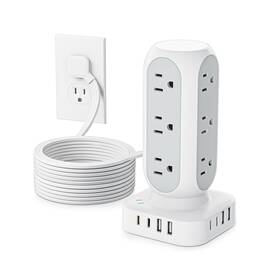 Ts3-wt-5 Tentrend Flat Plug Power Strip Tower 40w Total Fast Charging Station Dual Pd 20w Usb