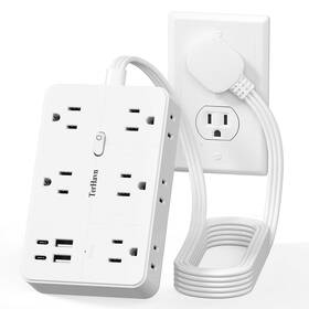 Terhavn 762849910925 Surge Protector Power Strip 5 Ft Flat Extension Cord 10 Ac Outlets And 4 Usb P