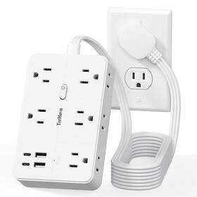 Terhavn 762849910932 Surge Protector Power Strip 10 Ft Flat Extension Cord Ac Outlets And 4 Usb