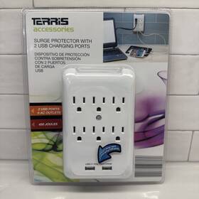 Terris 041498288044 Surge Protector Wall Tap 6 Outlet 2 Usb Ports 450 Joules New Sealed