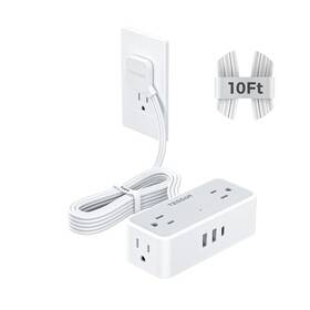 Tessan 008678931138 Flat Plug Extension Cord 10ft Surge Protector Power Strip 900 Joules