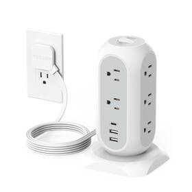Tessan 193802242362 Tower Power Strip Flat Plug With 11 Outlets 3 Usb 1 C Surge Pro