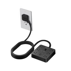 Tessan 193802242447 Black Surge Protector Power Strip Flat Plug Extension Cord 5 Ft With 6 Outle