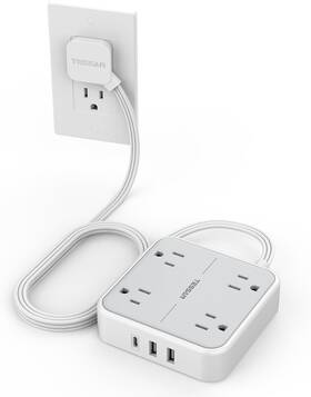 Tessan 445019880893 Surge Protector Flat Extension Cord 5ft Plug Power Strip With 4 Out