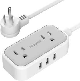 Tessan 445057069076 Mini Power Strip With 3 Usb Ports 2 Outlet Portable Flat Plug
