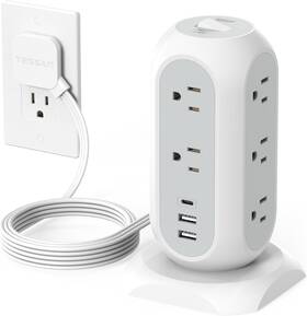 Tessan 705353711503 Power Tower Strip Flat Plug With 11 Outlets