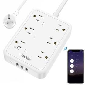 Tessan 972542230129 Smart Power Strip Wifi Flat Plug With 3 Outlets And Usb