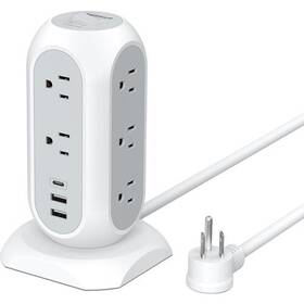 Tessan 977328022486 11-outlet Tower Surge Protector With 3 Usb Ports Gray 6ft