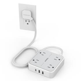 Tessan 977328024312 Surge Protector Flat Extension Cord 5ft Plug Power Strip With 4