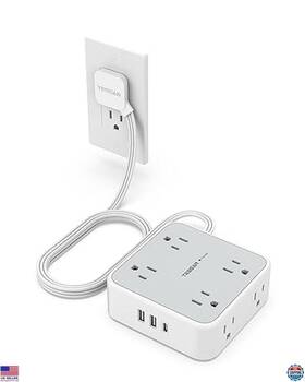 B0bltynjck Tessan Surge Protector Power Strip 8 Ac Outlets 3 Usb Ports 5ft Flat Cord Grey