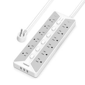 F-51b Tessan Power Strip With Usb Individual Switches 12 Outlets And 3 Ports