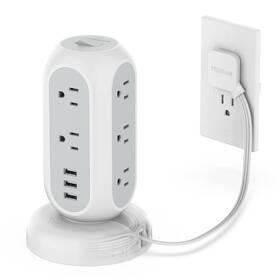 Tps02rx-us Tessan Flat Plug Power Strip Tower Ultra Thin Retractable Extension Cord 5 F