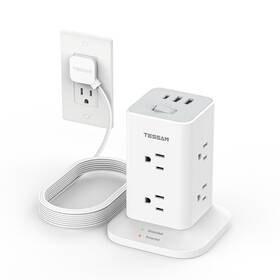 Tps03-us Tessan Surge Protector Power Strip Tower 10 Ft Flat Plug Extension Cord With