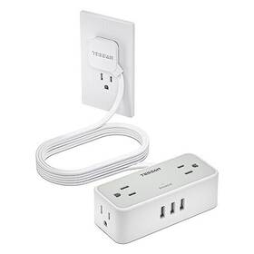 Ts-1020 Tessan Surge Protector Flat Plug With 10 Ft Extension Cord Usb Power Strip