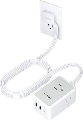 Ts-1021-c-grs Tessan Power Strip With 3 Usb 1 C Outlets Thin Flat Extension Cord For Travel