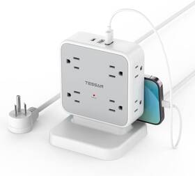 Ts-1026ts Tessan Power Strip Tower Surge Protector 8 Ac 5 Feet Vertical Grey