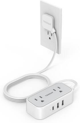 Ts-105-c Tessan Small Flat Plug Power Strip For Cruise Ship 5 Ft Grey
