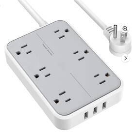 Ts-106 Tessan Surge Protector / Power Strip Flat Plug Thin With 6 Outlets And 3 Usb