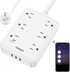 Ts-106s Tessan Smart Power Strip Wifi Flat Plug With 3 Outlets And White