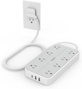Ts-108-c Tessan Power Strip Surge Protector Flat Plug Extension Cord With 8 Outlets 3 Us