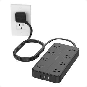 Ts-108-c-sr Tessan Surge Protector Power Strip Extension Cord With Multiple Outlets Flat Plug Usb