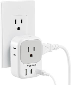 Ts-161-2c Tessan Usb Wall Charger Outlet Splitter With 4 Ac Outlets 2 Usb-c Grey