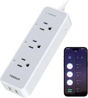 Ts-s101 Tessan Smart Power Strip Surge Protector 900j Wifi Extension Cord White/grey