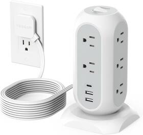 Ts-tps02 Tessan Ts-tps02/05 Flat Plug Extension Cord 10ft 1050j Protection Charging Station For Home