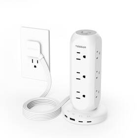 Ts-tps06us00 Tessan Surge Protector Power Strip Tower Flat Plug Extension Cord 6 Ft Char