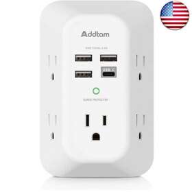 Ad5004 Tienda De Addtam Cargador Pared Usb Con Protector Sobretensiones Extensor 5 Tomas