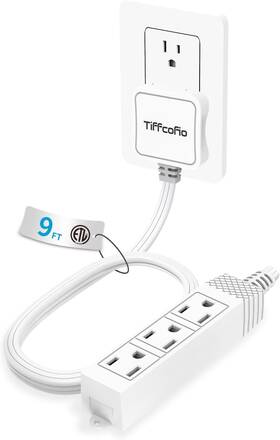 Tiffcofio 313112451401 Flat Plug Extension Cord 9 Ft 3 Prong Outlet Strip Grounded
