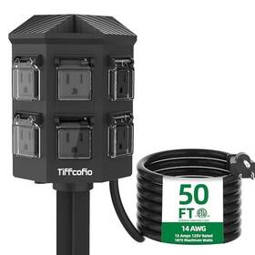 Tf-28016-25 Tiffcofio Outdoor Power Strip Weatherproof 25 Ft Extension Assorted Sizes