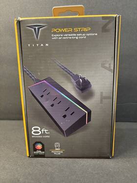 Titan 030878573542 3-outlet Gaming Surge Protector 8ft Cord Led Light Strip 360 Plug - New