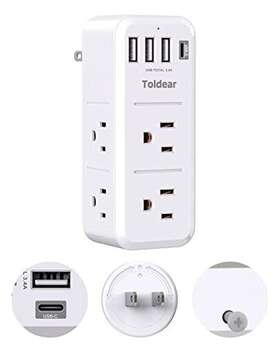 Toldear 736466862417 2 Prong Power Strip With Usb C Multi Plug Outlet Extender Rotating 6 Out