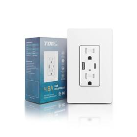 Ewu14ac Topeler Usb Outlet 4.8amp Type C Wall Charger Power 15 Amp White