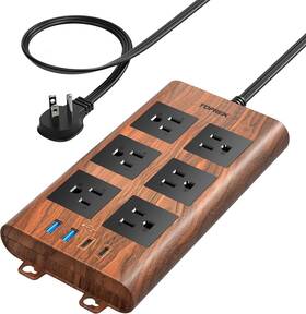 Tp-fa4u6s-a-c Toprek Surge Protector Power Strip 2100j 6 Widely-spaced Outlets Brown