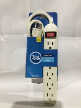 Total Home - Cvs 050428260760 Power Strip Grounded 6 Outlets 2.5 Ft With Circuit Breaker New