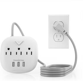 Transton 313043945963 Power Strip 3 Outlets And Usb Ports With Switch Control Desktop Charging Stat