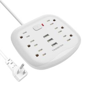 Transton 828217345376 Surge Protector Power Strip 6 Outlet 3 Usb With Switch Control Desktop Charging